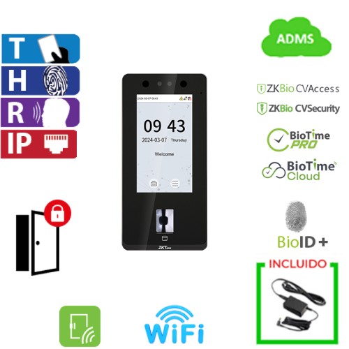                                                                            Terminal de Control de Acceso y Control de Tiempo y Asistencia ZKteco (SenseFace 4A Wif)